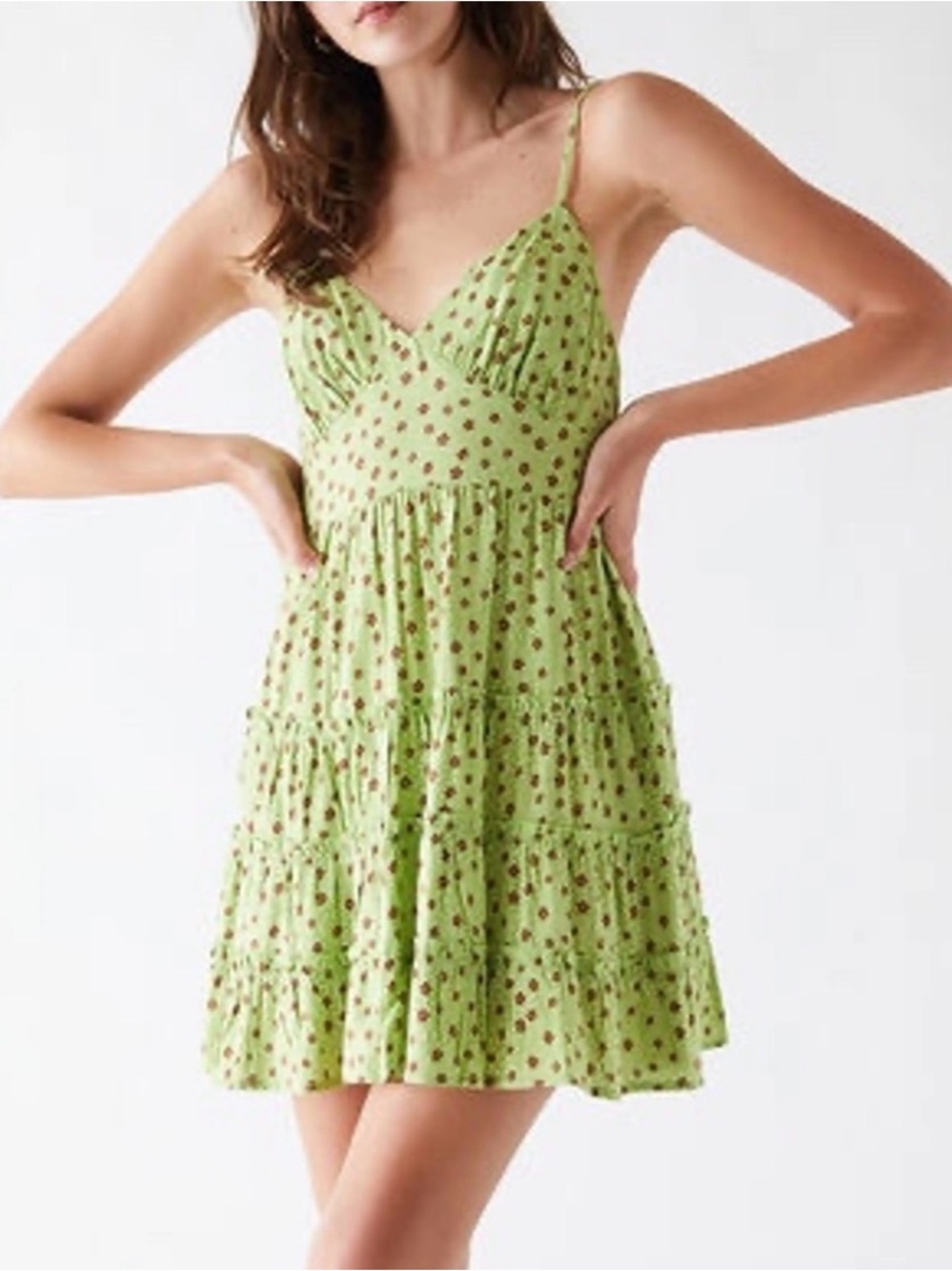 La Hearts Lime Green Floral Spaghetti-Strap Mini Dress